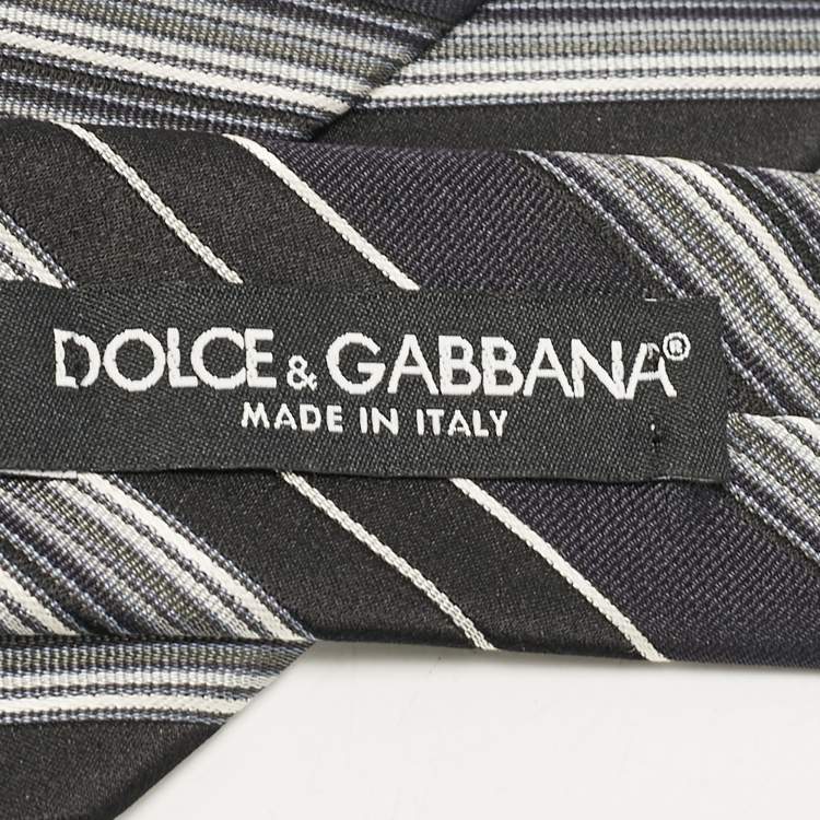 Pre Owned Dolce & Gabbana Black Diagonal Striped Silk Tie