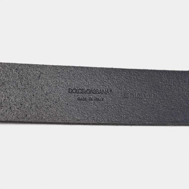 Pre Owned Dolce & Gabbana Black Leather Logo Plaque Belt 95CM