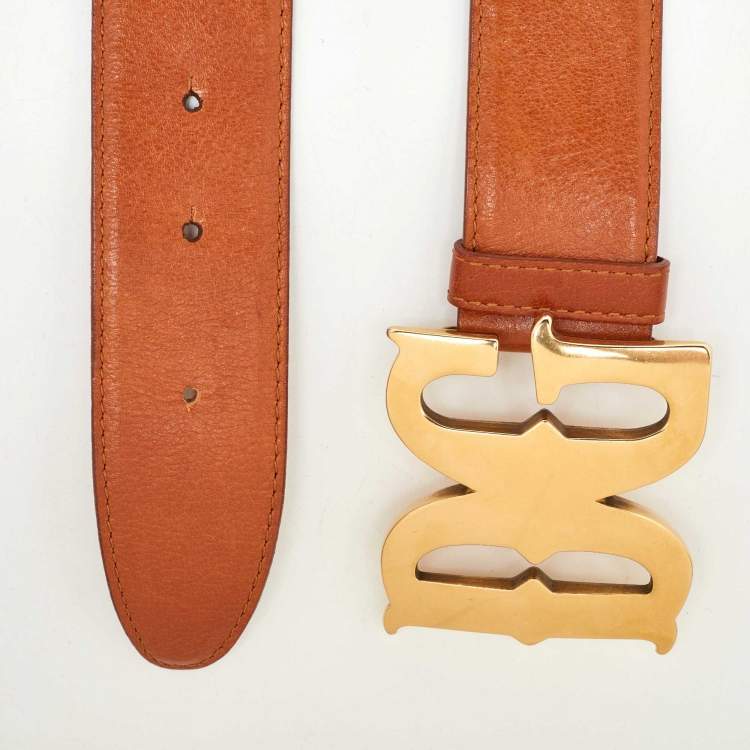 Pre Owned Dolce & Gabbana Tan Leather DG Logo Plaque Belt 95CM