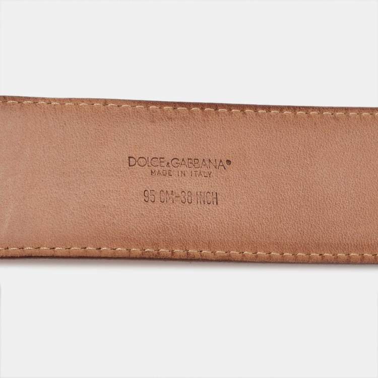 Pre Owned Dolce & Gabbana Tan Leather DG Logo Plaque Belt 95CM