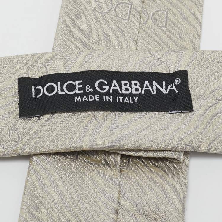 Pre Owned Dolce & Gabbana Grey Patterned Silk Tie 