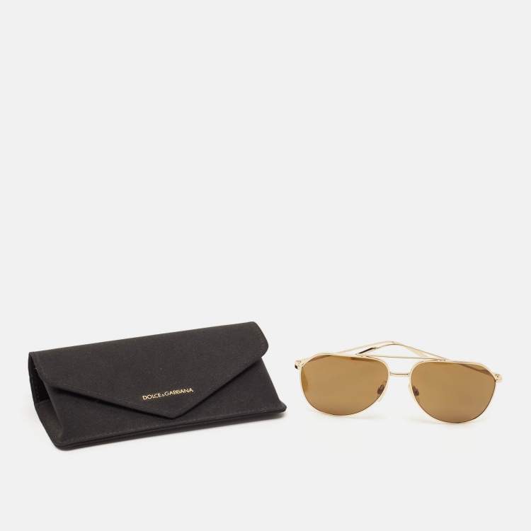 Pre Owned Dolce & Gabbana Brown/Gold DG 2166 Aviator Sunglasses