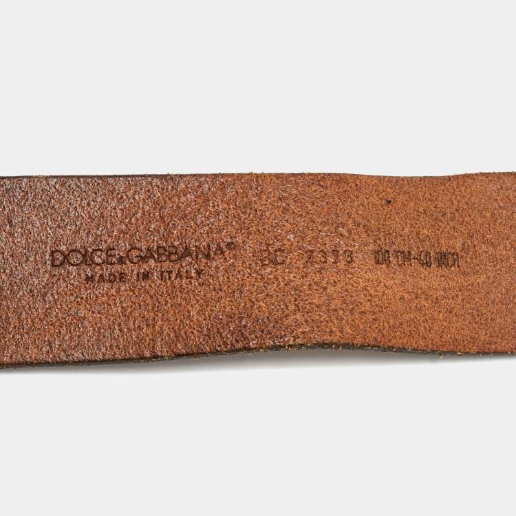 Pre Owned Dolce & Gabbana Brown Leather DG Logo Belt 100CM