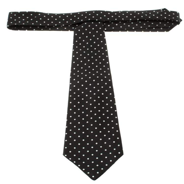 Pre Owned Dolce & Gabbana Black Polka Dotted Silk Broad Traditional Tie