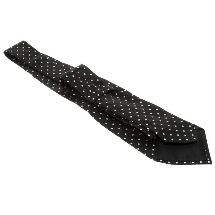Pre Owned Dolce & Gabbana Black Polka Dotted Silk Broad Traditional Tie