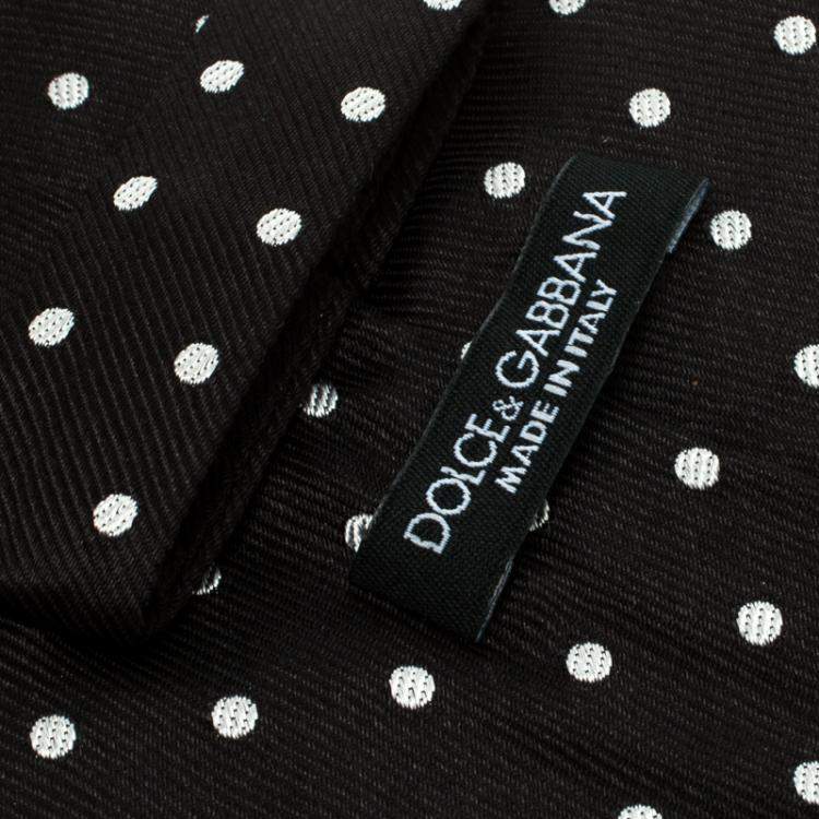 Pre Owned Dolce & Gabbana Black Polka Dotted Silk Broad Traditional Tie