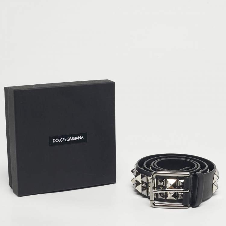 Pre Owned Dolce & Gabbana Black Leather Studded DG Buckle Belt 105CM