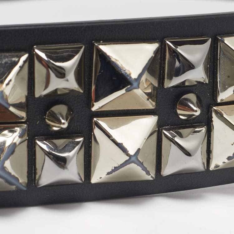 Pre Owned Dolce & Gabbana Black Leather Studded DG Buckle Belt 105CM