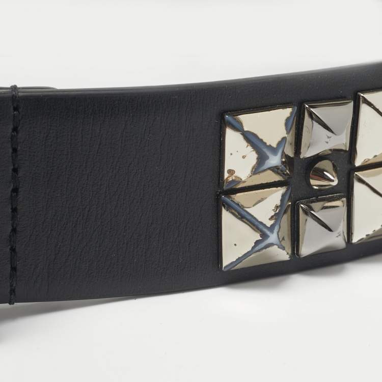 Pre Owned Dolce & Gabbana Black Leather Studded DG Buckle Belt 105CM
