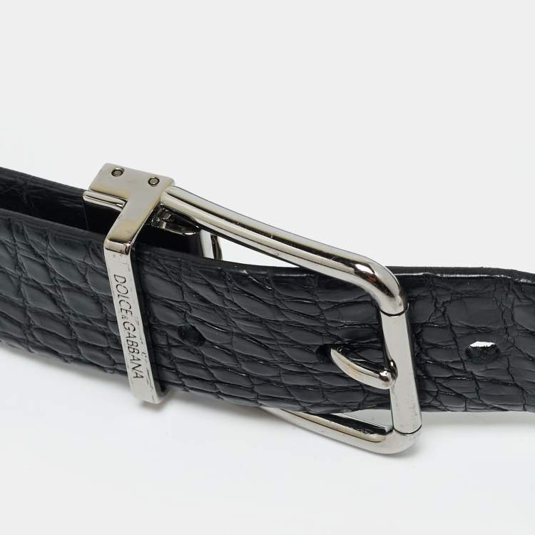 Pre Owned Dolce & Gabbana 105 CM Buckle Belt Black Crocodile