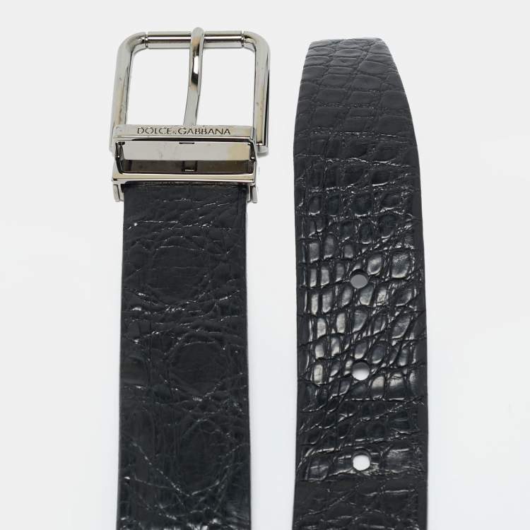 Pre Owned Dolce & Gabbana 105 CM Buckle Belt Black Crocodile