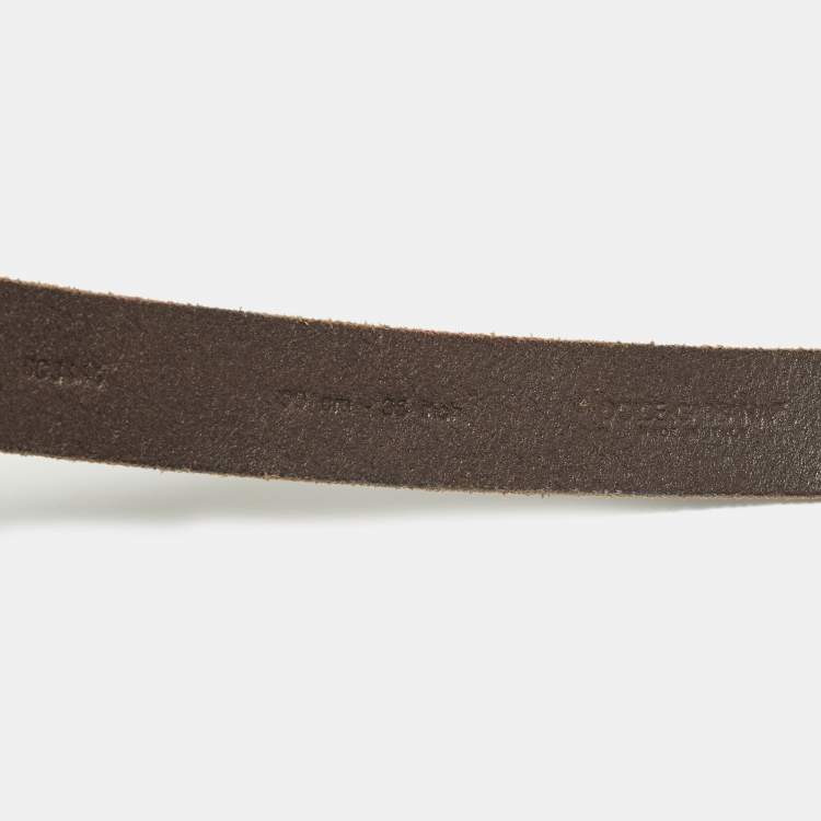 Pre Owned Dolce & Gabbana Logo Plaque 90 CM Buckle Belt Brown Leather
