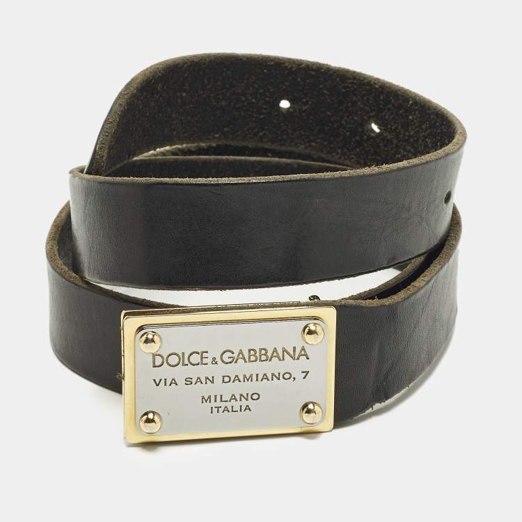 مملوكة مسبقًا Dolce & Gabbana Logo Plaque 90 CM Buckle Belt Black Leather