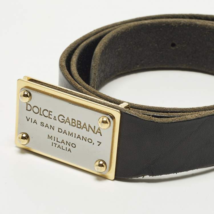 مملوكة مسبقًا Dolce & Gabbana Logo Plaque 90 CM Buckle Belt Black Leather