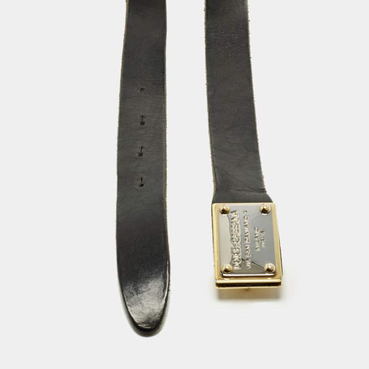 مملوكة مسبقًا Dolce & Gabbana Logo Plaque 90 CM Buckle Belt Black Leather