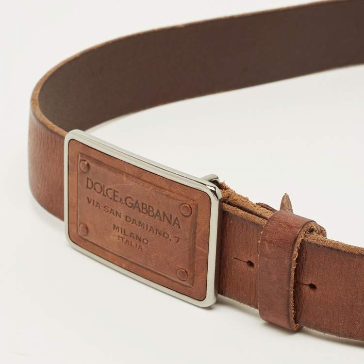 Pre Owned حزام دولتشي أند غابانا جلد أسود بلوحة بالشعار 95 سم