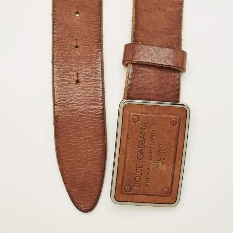 Pre Owned حزام دولتشي أند غابانا جلد أسود بلوحة بالشعار 95 سم