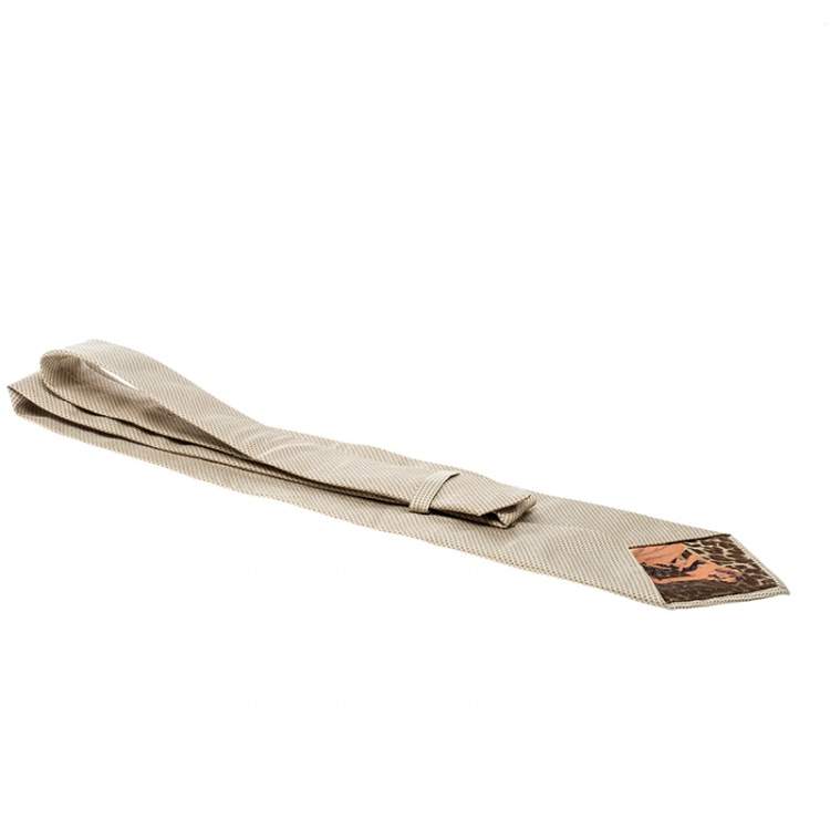 مملوكة مسبقًا Dolce & Gabbana Vintage Beige Patterned Silk Jacquard Peek-A-Boo Tie