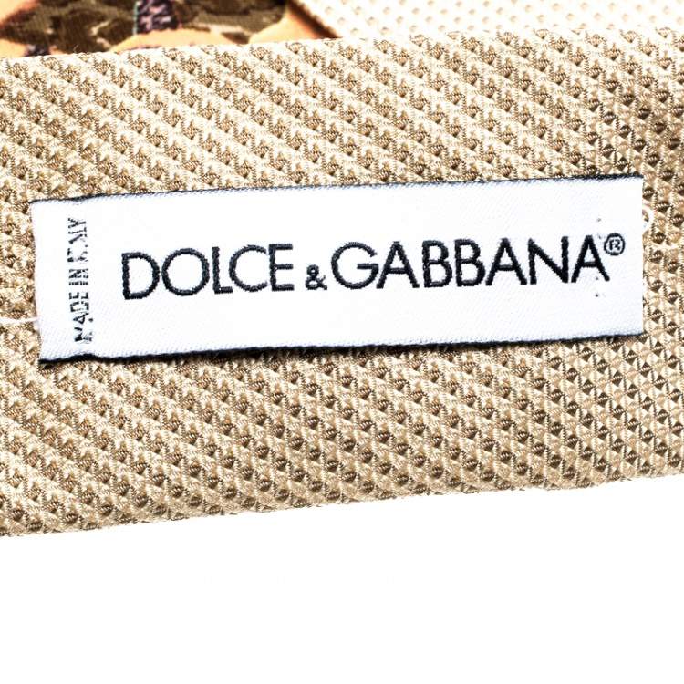 مملوكة مسبقًا Dolce & Gabbana Vintage Beige Patterned Silk Jacquard Peek-A-Boo Tie