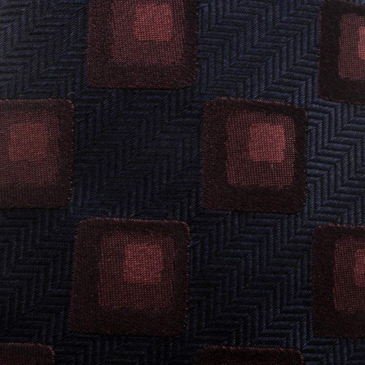 Pre Owned Dolce & Gabbana Navy Blue Chevron and Geometric Pattern Silk Jacquard Tie