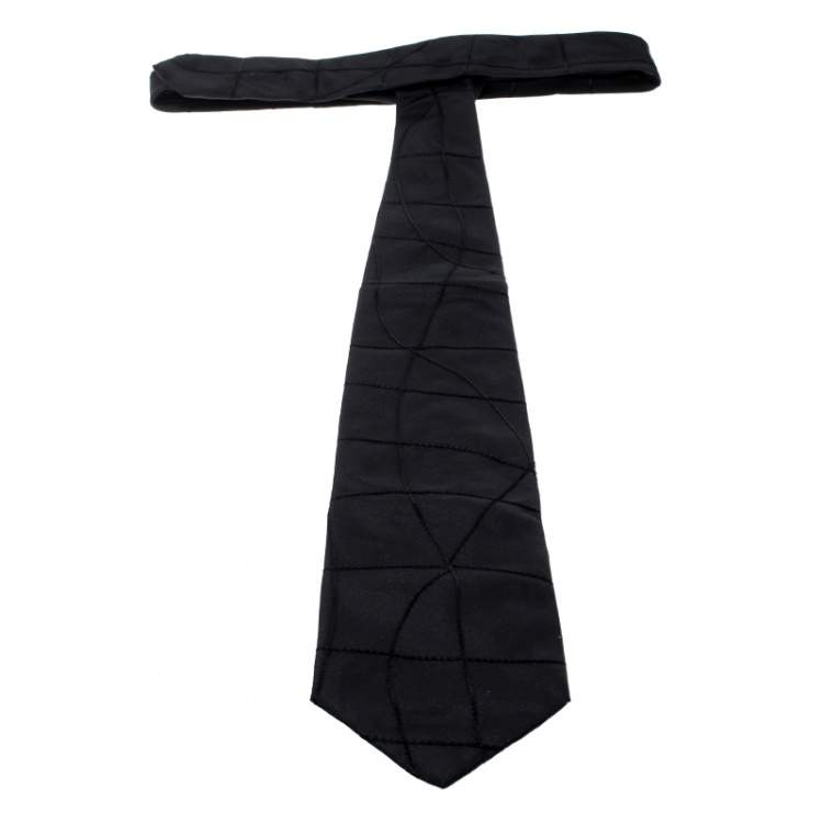 Pre Owned Dolce & Gabbana Vintage Black Abstract Embroidered Silk Traditional Tie
