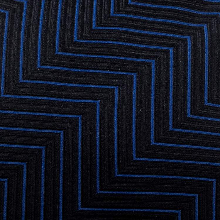 Pre Owned Dolce & Gabbana Black and Blue Zig Zag Pattern Silk Jacquard Tie