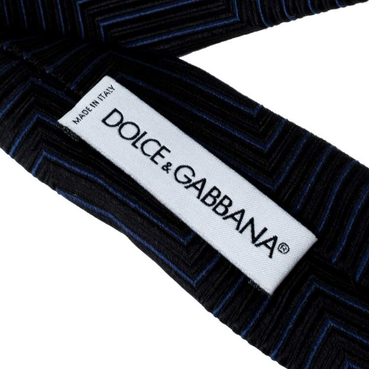 Pre Owned Dolce & Gabbana Black and Blue Zig Zag Pattern Silk Jacquard Tie