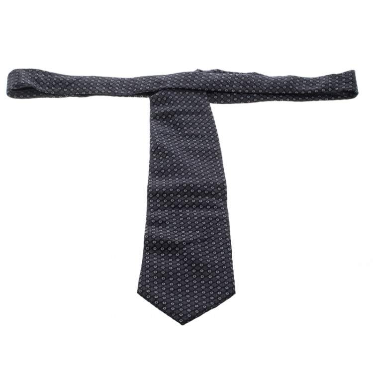 Pre Owned Dolce & Gabbana Black Patterned Silk Jacquard Traditional Tie
