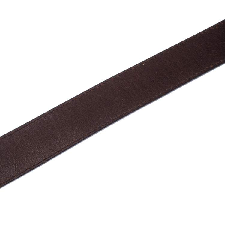 Pre Owned Dolce & Gabanna Dark Brown Leather Logo Plaque Belt 95CM