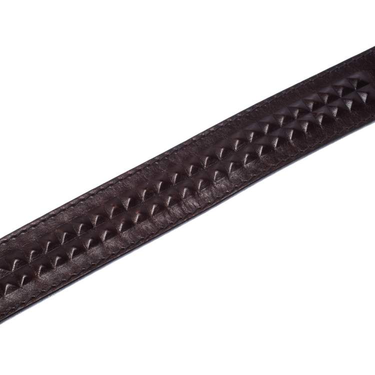 Pre Owned Dolce & Gabanna Dark Brown Leather Logo Plaque Belt 95CM