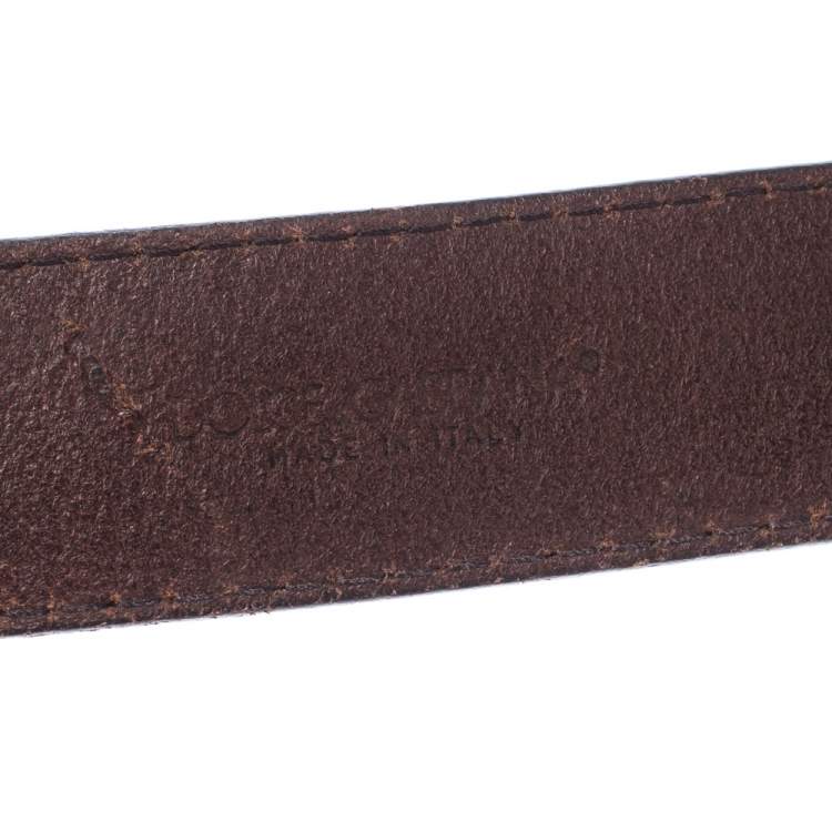 Pre Owned Dolce & Gabanna Dark Brown Leather Logo Plaque Belt 95CM