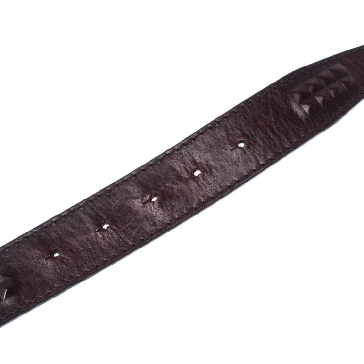 Pre Owned Dolce & Gabanna Dark Brown Leather Logo Plaque Belt 95CM
