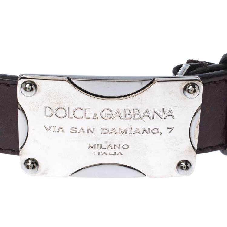 Pre Owned Dolce & Gabanna Dark Brown Leather Logo Plaque Belt 95CM