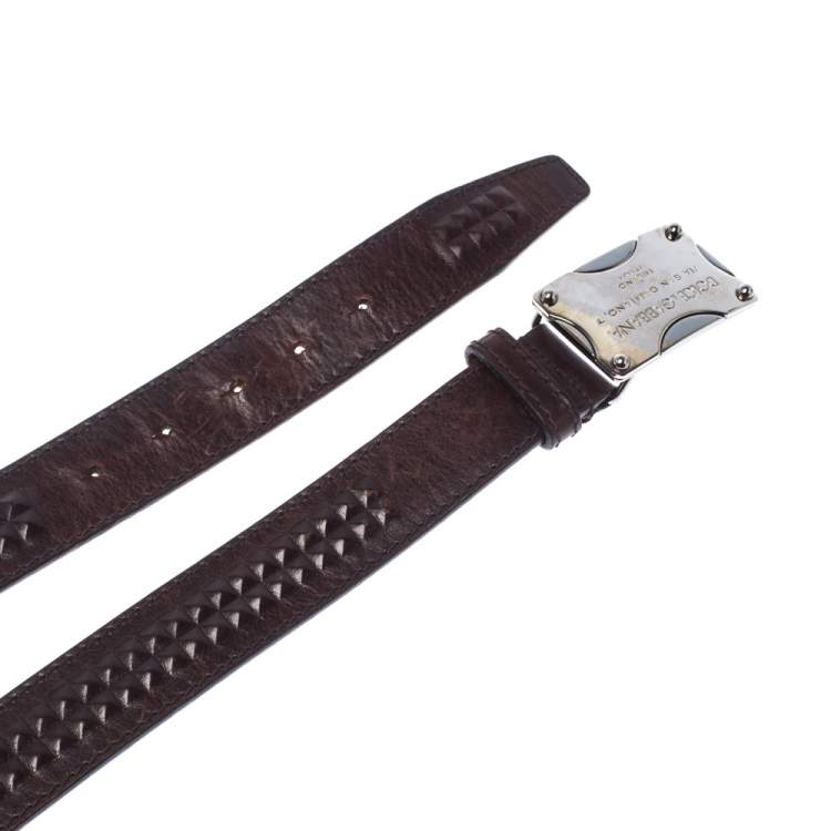 Pre Owned Dolce & Gabanna Dark Brown Leather Logo Plaque Belt 95CM