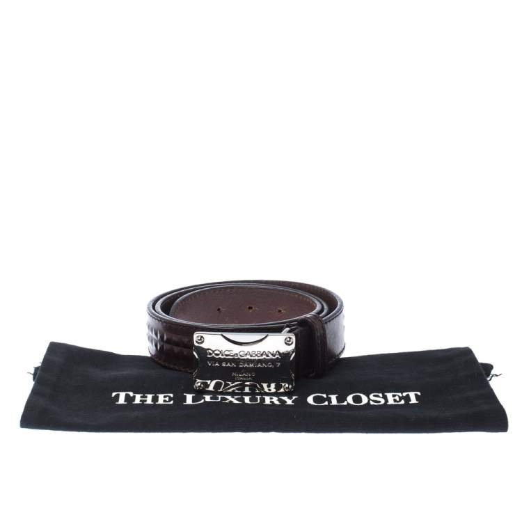 Pre Owned Dolce & Gabanna Dark Brown Leather Logo Plaque Belt 95CM