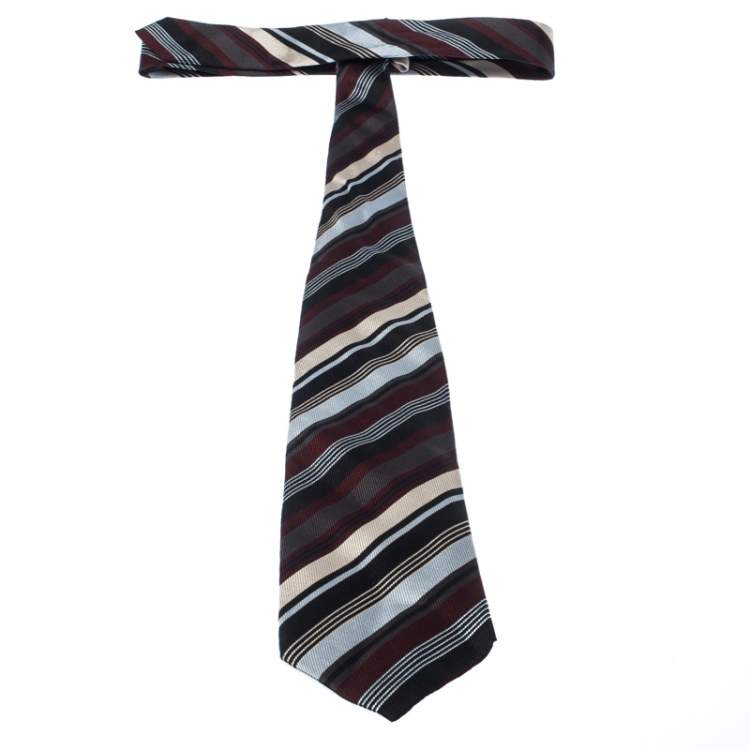 Pre Owned Dolce & Gabbana Multicolor Diagonal Striped Pattern Silk Jacquard Traditional Tie