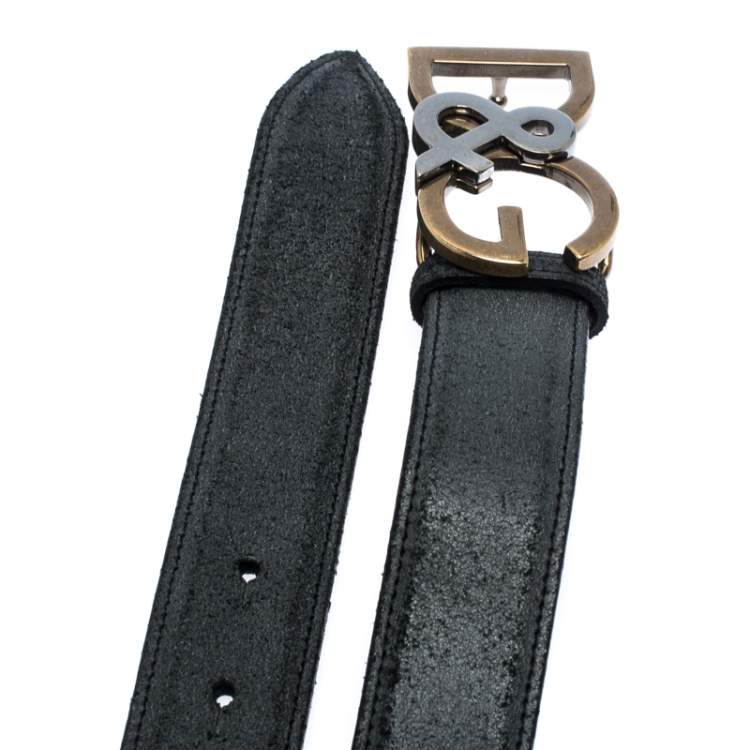 Pre Owned Dolce & Gabbana Black Leather Logo Belt Size 95CM