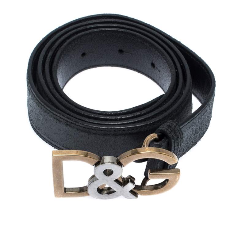 Pre Owned Dolce & Gabbana Black Leather Logo Belt Size 95CM