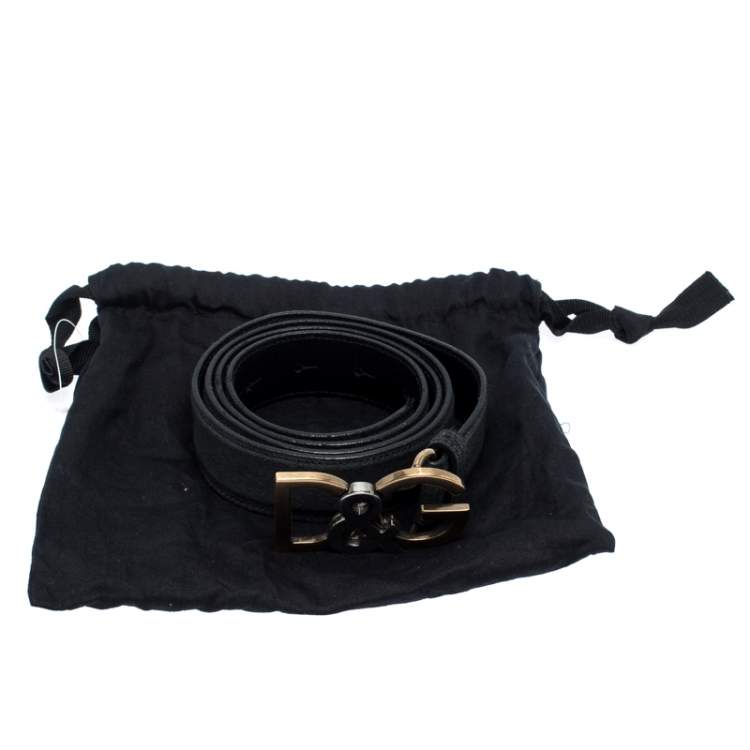 Pre Owned Dolce & Gabbana Black Leather Logo Belt Size 95CM