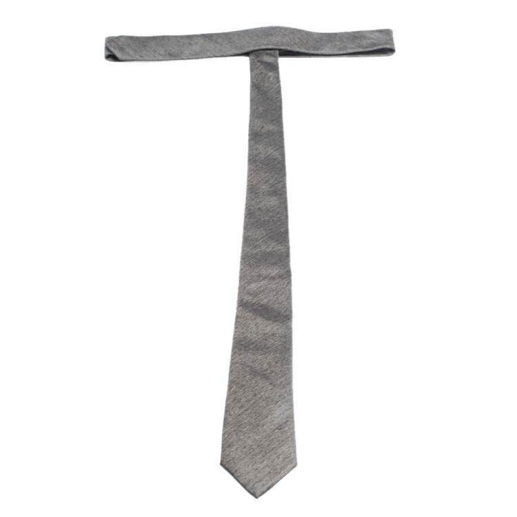 Pre Owned Dolce & Gabbana Grey Diagonal Striped Skinny Silk Tie