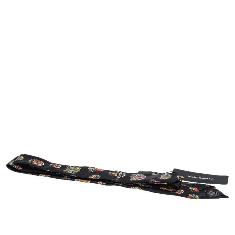 مملوكة مسبقًا Dolce & Gabbana Black Crest Print Skinny Silk Tie 