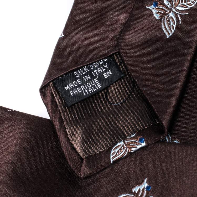 Pre Owned Dolce & Gabbana Brown Butterfly Motif Silk Jacquard Tie