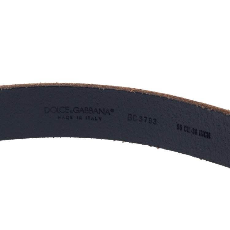 Pre Owned Dolce & Gabbana Dark Grey Leather Logo Plaque Belt 95CM