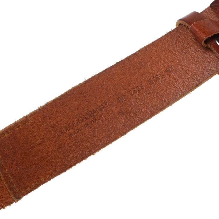 Pre Owned Dolce & Gabbana Brown Braided Leather Belt Size 85