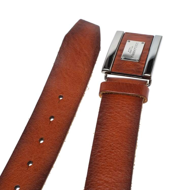 Pre Owned Dolce & Gabbana Brown Braided Leather Belt Size 85