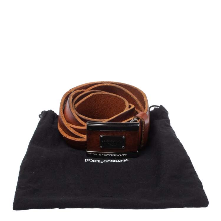 Pre Owned Dolce & Gabbana Brown Braided Leather Belt Size 85