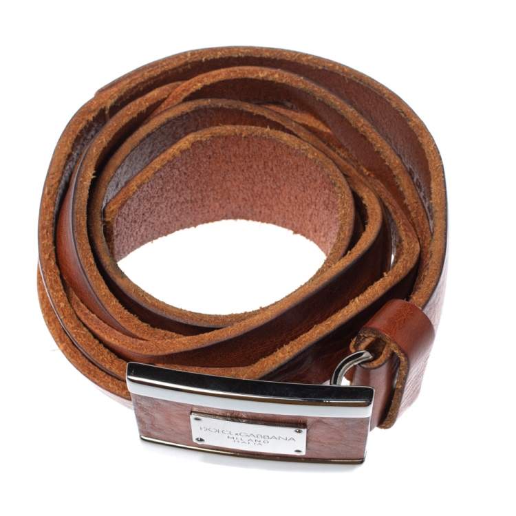 Pre Owned Dolce & Gabbana Brown Braided Leather Belt Size 85