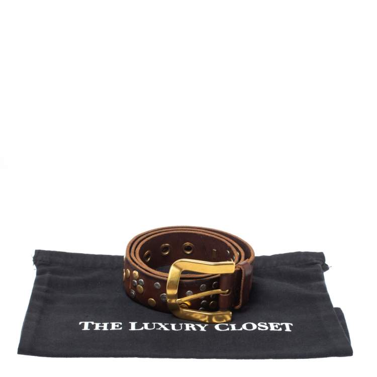 Pre Owned Dolce & Gabbana Brown Leather Gold Grommet Belt Size 95