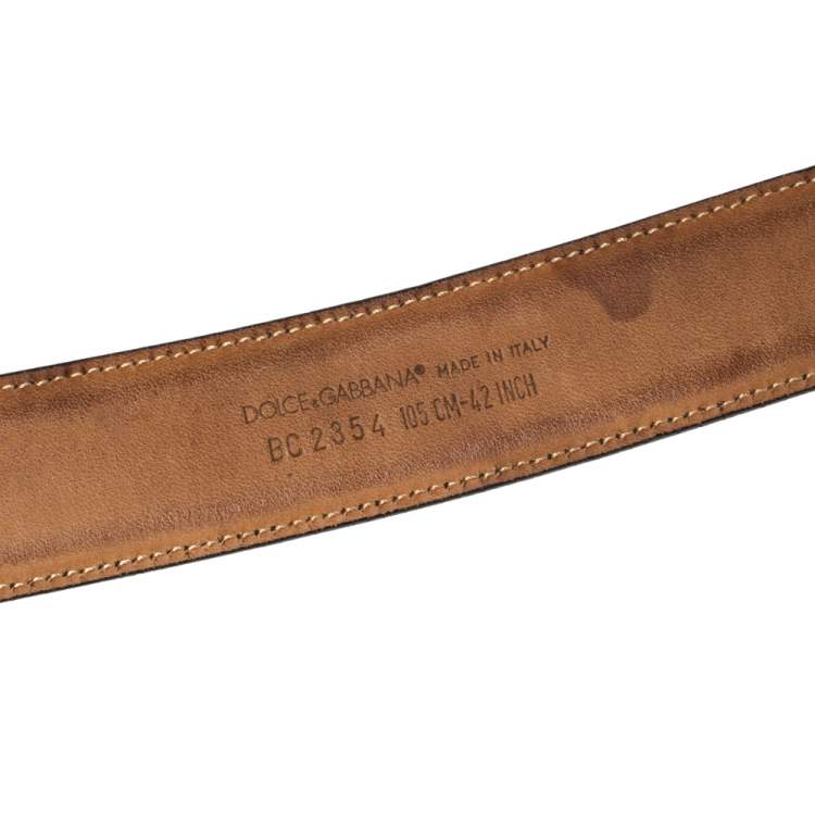 Pre Owned Dolce & Gabbana Black Patent Leather Logo Plaque Belt 105CM