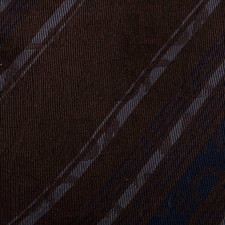 Pre Owned Dolce & Gabbana Brown Logo Silk Striped Tie 